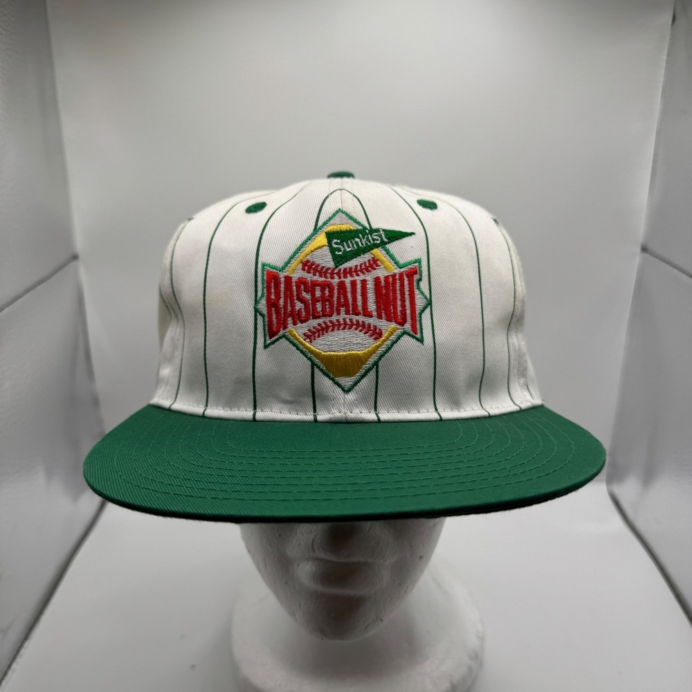 Vintage Baseball Nut Sunkist California Pistachios Pinstripe Snapback Hat Green